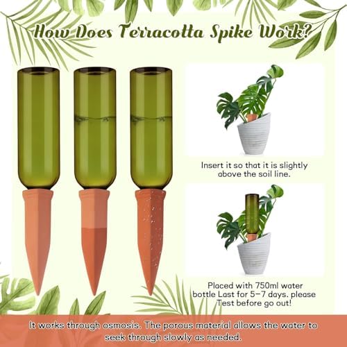 SiliFine 3 Sets Terracotta Watering Spikes,Dark Green and Terracotta - Image 4