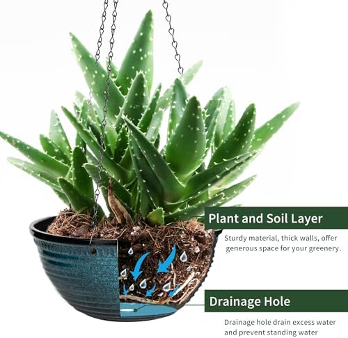 12 Inch Glazed Hanging Planters for Indoor Outdoor Plants, Hanging Baskets - Image 5