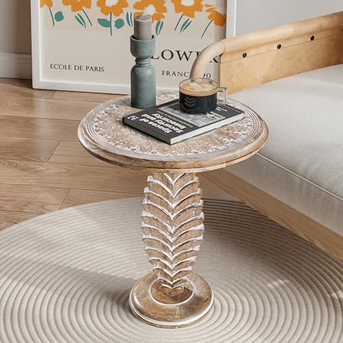 End Table 18x22", Solid Wood Drink Table, Hand Carved Accent Table - Image 2