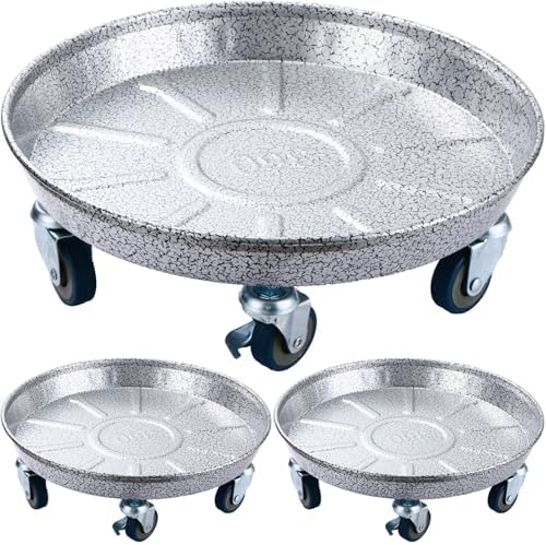 3 Packs Metal Plant Caddy with Wheels 16 inches Rolling Plant Stand Heavy Duty Plant Dolly with Casters for Indoor and Outdoor Large Planter Casters Potted Plant Mover, Silver-black by Planterhoma