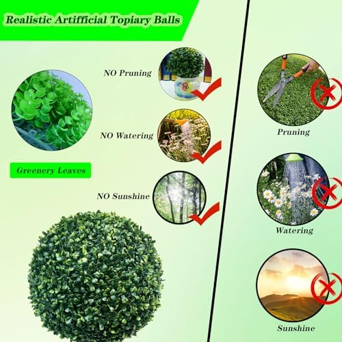 Artificial Green Plant Decorative Balls Round Dia 20in, Faux Boxwood Decorative Balls, Pendant Ceiling Hanging Grass Ball, Decor Greenery Eucalyptus Topiary Ball - Image 5
