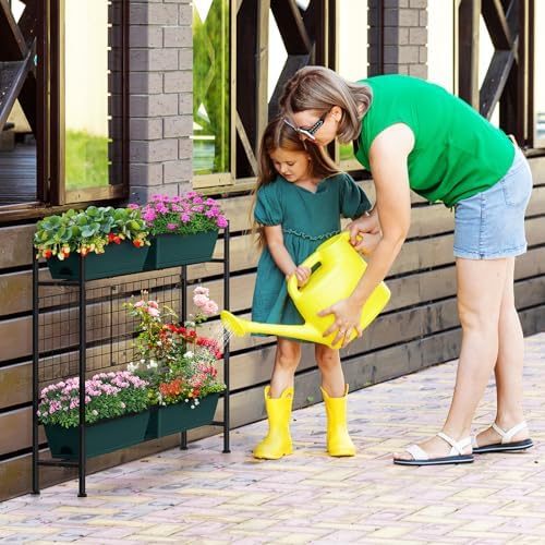 Vertical Raised Garden Beds 32.4" Tall Planter Raised Beds Boxes Patio Herb Garden Planter Outdoor with Metal Fences Legs for Small Climbing Plant Gardening Vegetables Patio Balcony Porch, Green - Image 2
