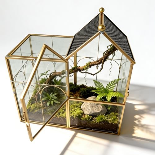 Ready-to-Use Glass Terrarium with Vents - 8.66"x4.72"x8.46" House-Shaped Jumping Spider Enclosure, Habitat for Praying Mantis, Snails, Insect or Succulent Plants - Home Garden Tabletop Decor by YYFWND