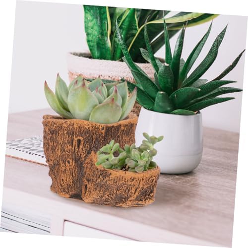 Mikikit Cement Stump Log Planter Brown Vintage Pot for Succulents - Image 6