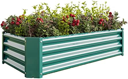 Metal Raised Garden Bed Outdoor, Rectangle Galvanized Rustproof Raised Planter Boxes for Flowers, Plants, Vegetables, Herbs (Green, 4x2x1FT) by Unknown