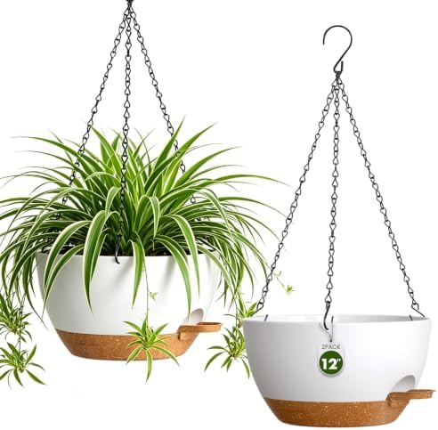 12 Inch Large Self Watering Hanging Planters 2 Pack with Saucers by Areutxbis