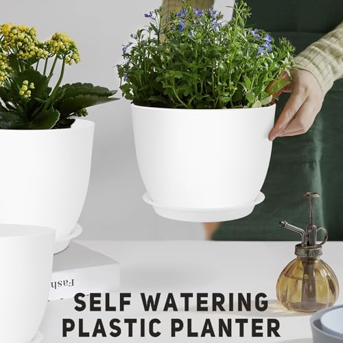 YNNICO Plant Pots 12/10/9 inch Set of 3, Flower Pots with Multi Mesh Drainage Holes, Large Planters for Indoor Outdoor Garden Plants and Flowers. (White) - Image 5