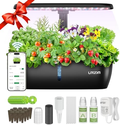 litokam Hydroponics Growing System Kit, 15 Pods Indoor Herb Garden with Smart APP & Quiet Pump, 24W LED Light, Auto Timer, Indoor Garden for Herbs, Vegetables & Flowers, Ideal Gift for Plant Lovers by litokam
