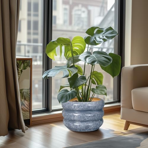 SQOWL Ceramic Planter 10 Inch - Indoor Plant Pot with Drainage Hole Outdoor Planter Large Flower Pot Modern Decorative Plant Pot for Bathroom Room Decorations Gray - Image 2