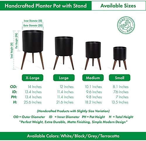 D'vine Dev 8 Inch Planter Pot with Wood Stand, Black, 88-O-A-2 - Image 3