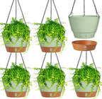 Amyhill 6 Pcs 8 Inch Hanging Planter for Indoor Plants Self Watering Hanging Pot Baskets with Drainage Hole Visible Water Level Tray with Hooks for Garden Outdoor(Green) by Amyhill