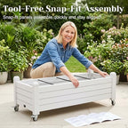 Outdoor Raised Garden Bed Elevated Planter Box Resin Plant Stand with Wheels Legs Water Gauge Drainage Patio Gardening Off-White - Image 4