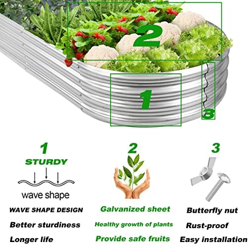 Rakukiri Raised Garden Bed GRS Certified Galvanized Planter Box Outdoor, 6.5ft Oval Rot-Resistant Metal Garden Bed Planter, Recycled Material Planter for Vegetables Flowers Herbs (Silver) - Image 5