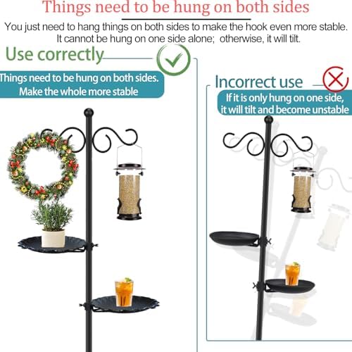 Thickened 74.5" Shepherd's Hook with Stand，Bird Feeder，Wind Chime Hanger Stand, Waterproof Metal & Adjustable-Height Pole Holder for Lantern ，Wreath, Hanging Plants Indoor & Outdoor（2 Placement Racks) - Image 6