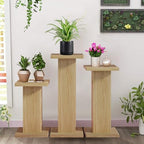 Fsbecl 3Pcs Oak Fluted Square Wooden Plant Pedestal Display Stands by Fsbecl