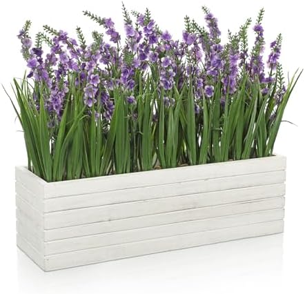 14" Artificial Lavender Plant Fake Lavender Flower Arrangement in Wood Box by VillaComo