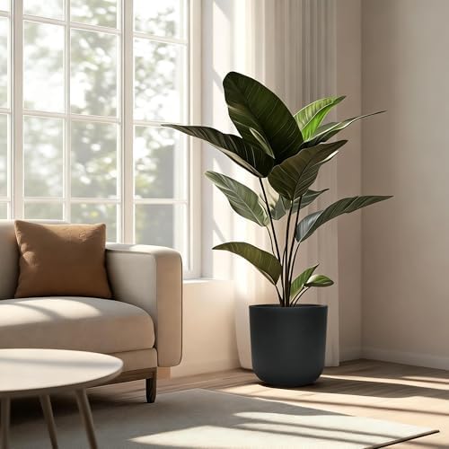 11"H Black Plastic Planter with Drainage Hole & Plug for Indoor Outdoor Use - Image 5