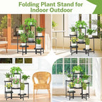 iDavosic.ly 6 Tier Folding Plant Stand Indoor Outdoor, Plastic Tray, Black - Image 6