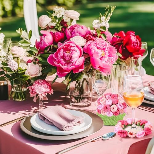 HunnmingRe 15 Pcs 3D Cute Crochet Flower Coasters Set, Spring Summer Floral Table Coasters with Plant Pot Holder, Soft Decorative Cup Mat, Housewarming Gift(Pink,Lily of the Valley​) - Image 5