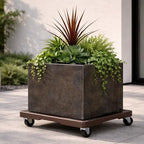 DeVaultEnterprises 16" Square Rolling Plant Caddy, Heavy Duty Plant Stand with Wheels, Indoor Outdoor Planter Base (1, Terracotta/Handle) - Image 2