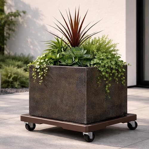 DeVaultEnterprises 16" Square Rolling Plant Caddy, Heavy Duty Plant Stand with Wheels, Indoor Outdoor Planter Base (1, Espresso/Handle) - Image 2