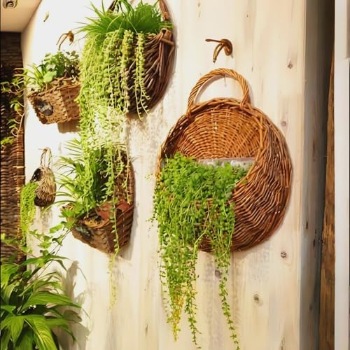 Wall Hanging Flower Basket, Woven Wicker Hanging Basket for Plant, Medium - Image 6