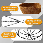 Hanging Plant Basket Flower Holder (2pack, 16 inch)-Metal Wire Round Hanging Basket Planter with Coco Fiber Liners for Plants Flower Pots Outdoor Garden Porch and Balcony Decor - Image 6