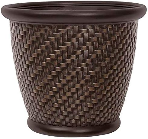 Suncast 18" x 16.5" Resin Planter - Lightweight Contemporary Flower Pot for Plants - Indoor and Outdoor Use, Home, Patio, Garden, - Herringbone Wicker, Dark Brown by Unknown