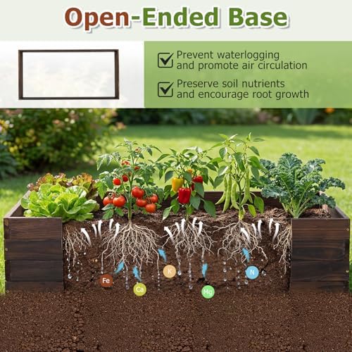 GIANTEX Wooden Raised Garden Bed, 45" x 23" Fir Wood Planter Box with Open-Ended Base for Vegetables Flowers Herbs, Indoor Outdoor Elevated Planter Container for Patio Yard Garden & Balcony - Image 4