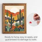 Framed Canvas Wall Art Bohemian Gouache Desert Landscape Terracotta Cacti Canvas Print Poster Gold Frame Wall Decor for Living Room Southwestern Art, Boho Home Decor - Inch 24x36 - Image 2