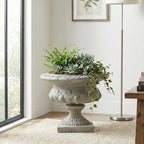 18.5"H Stately Wide Floral-Carved Pedestal Urn Planter – Weather-Resistant MGO Outdoor Flower Pot for Garden, Patio & Front Porch Entrance – Extra-Large Faux Stone Planter with Wide Base (Gray3) - Image 2
