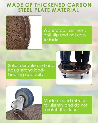 PACETAP 2Pack 11.8'' Large Plant Stand with Lockable Wheels, Heavy-Duty Plant Caddy with Casters for Indoor and Outdoor, Round Rolling Garden Pot Mover to Carry Potted Flower Pot - Image 3