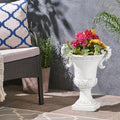 Merax 19.25'' Tall Elegant Roman Style Lightweight Concrete Planter with Botanical Accents, Square Indoor Outdoor Flower Pot with Drainage Hole & Stopper, White by Merax