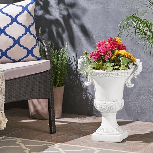 Large Antique White Magnesium Oxide Outdoor Urn Planter, Classical Style, 18.75 x 28.25 Inch (Antique White) by Unknown
