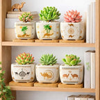 Succulent Pots with Drainage, 3.2" Small Plant Pots with Bamboo Trays, Ceramic Pots for Indoor Plants, Cactus Pots, Mini Succulent Planters for Home Garden Decor, Set of 6 - Image 7
