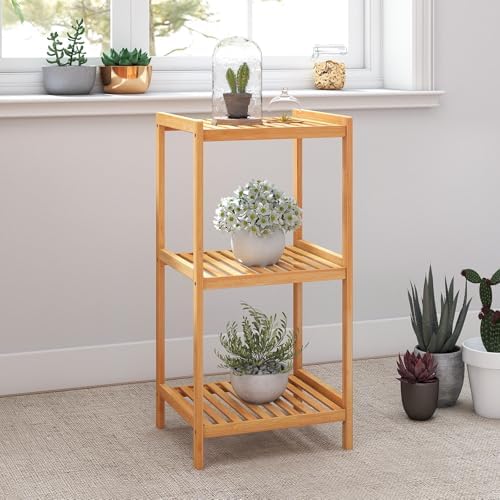 kinbor 3-Tier Bamboo Shelf Freestanding, Bathroom Standing, Natural Bamboo - Image 4