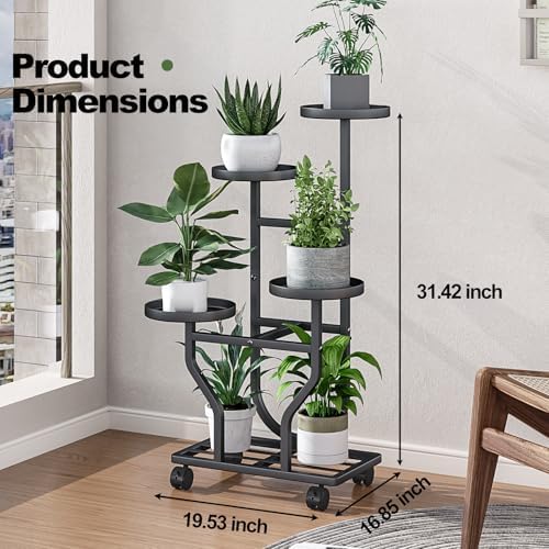 Plant Stand with Wheels, Black 4 Tier Metal Plant Shelf for Indoor Outdoor - Image 3