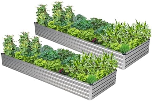 2PCS 9x3x1ft Galvanized Raised Garden Bed,Outdoor Planter Box Metal Patio Kit Planting Bed for Vegetables Flowers Herb,Silver by Easllre