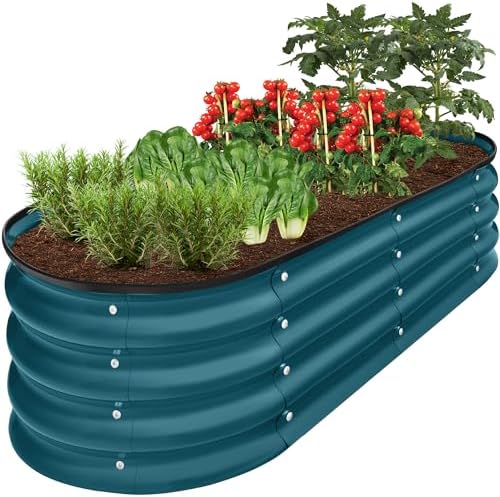 Best Choice Products 4x2x1ft Outdoor Metal Raised Garden Bed Outdoor, Oval Deep Root Planter Box for Vegetables, Flowers, & Herbs, 51 Gallon Capacity, Rubber Edge Guard, 100% Non-Toxic - Peacock Blue by BestChoiceProducts