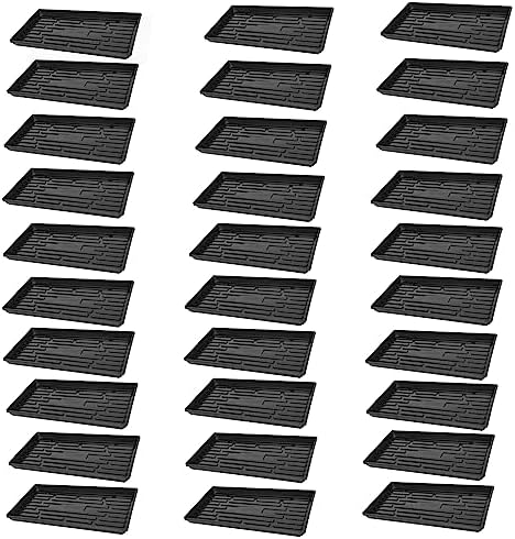 SUNPACK Heavy Duty Shallow Plastic Seed Starting Tray, Black, 10in x 20in (Pack of 30) - No Drainage Holes - BPA-Free Plastic Nursery Flats for Microgreens, Wheatgrass, Hydroponics & Indoor Gardening by SUNPACK