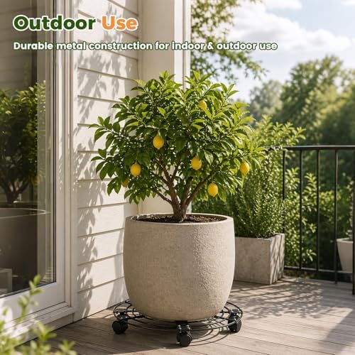 2 Packs 17.5" Extra-large Metal Plant Caddy with 6 Wheels Iron Rolling Plant Stands Heavy-duty Plant Roller Base Pot Movers Indoor Outdoor Wheeled Plant Dolly with Casters Planter Coaster Trolley - Image 5