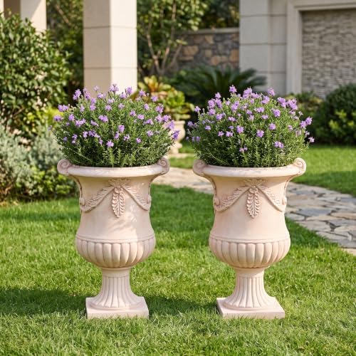 Merax 2 Set 24.8" Elegant MGO Flower Urn Planter, Terracotta by Merax