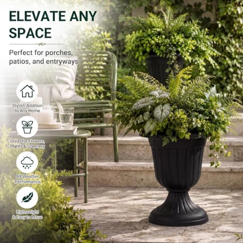 Zhehao 4 Pcs 13 x 15 Inches Black Plastic Urn Planter Classic Flower Pots Front Porch Planters Indoor Outdoor Planters with Pedestal for Wedding Party Bridal Shower Garden Patio Porch - Image 6