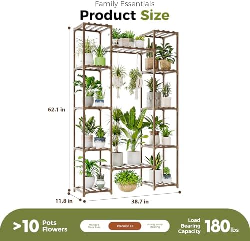 Bamworld Plant Stand Indoor Outdoor 12 Tier Tall Large Wood Plant Shelf - Image 6