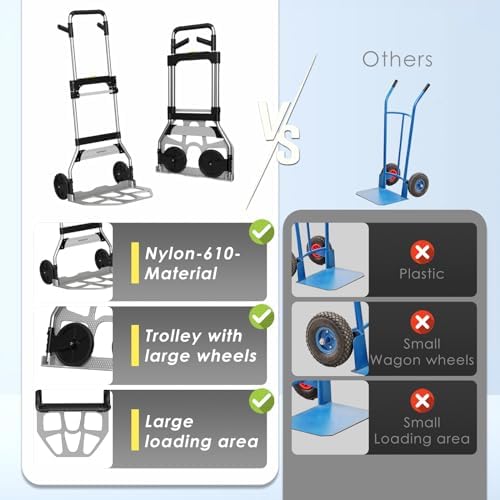 Teprovo Folding Hand Truck Dolly Cart,340LB Capacity Portable Aluminum Dolly Cart with Telescoping Handle and 7 Inch Rubber Wheels for Moving,Shopping,Travel,Office Use - Image 6