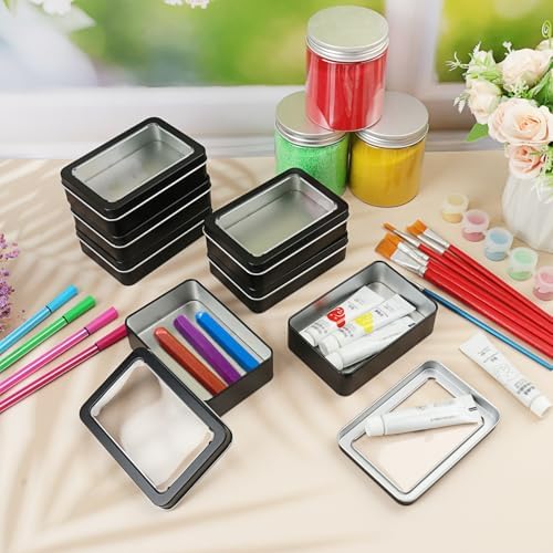 24 Pack Metal Tin Boxes with Clear Window Lids, 4.28 x 2.92 x 1.2 inches Small metal Storage tin Boxes, Metal Tins with Window for Jewelry, Candy, DIY Crafts, and More(Black) - Image 5