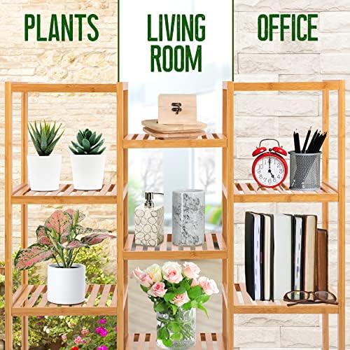 SereneLife 9-Shelf Bamboo Plant Stand - 13'' x 38'' x 35.5'' 9 Tier Adjustable Storage Shelf for Indoor/Outdoor Plants, Lightweight, Sturdy, Space-Saving Home Decor, Water-Resistant, Easy to Assemble - Image 3