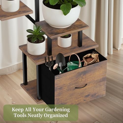 Plant Stand Indoor with Grow Lights - 12 Tiered Metal Plant Shelf with Drawer, 65" Large Plant Stand for Indoor Plants, Holds 16 Plant Pots, Flower Holder Plant Rack for Living room, Patio, Bedroom - Image 3