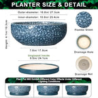10 Inch Ceramic Bonsai Pots with Saucer, Scale Blue - Image 2