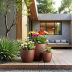 Kante Set of 3 Rusty Concrete Bowl Round Planters for Modern Home - Image 3